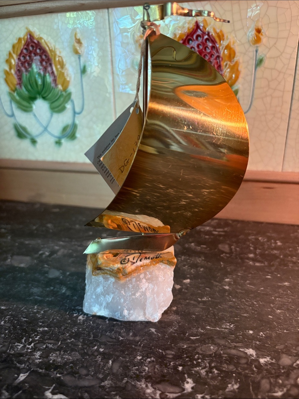 NWT John DeMott Brass Mid-Century Sailboat Sculpture on Onyx Base